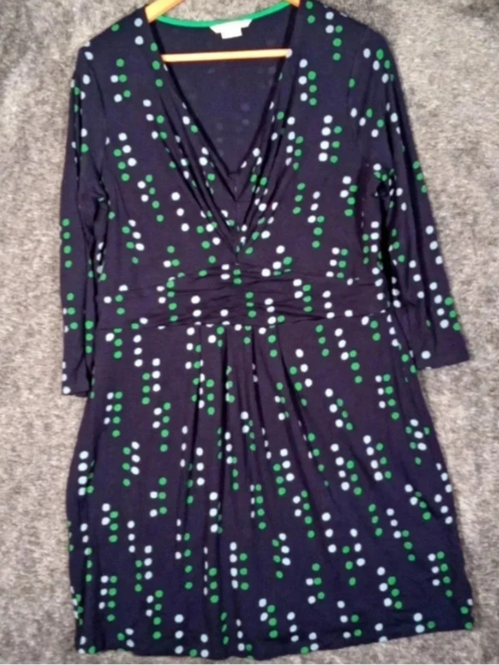 Boden navy polka Dot v neck Ruched Detail stretch dress women's 14R